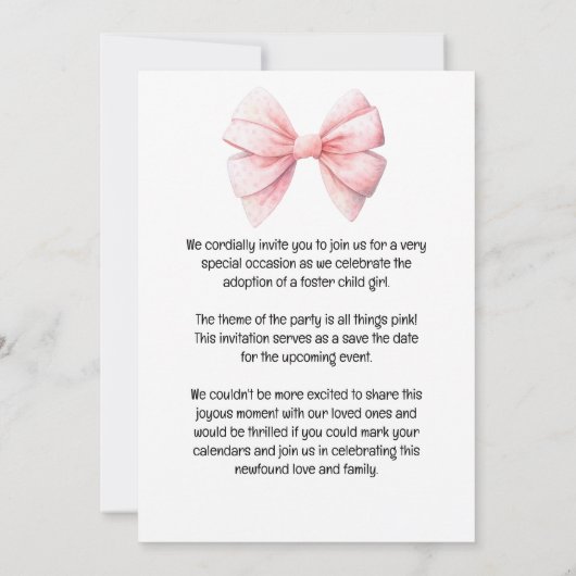 Adoptie Foster Kind Meisje roze themafeest Kaart (Achterkant)