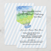Adoptie Jongen Baby shower, blauw heteluchtballon Kaart (Voorkant / Achterkant)