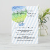 Adoptie Jongen Baby shower, blauw heteluchtballon Kaart (Staand voorkant)