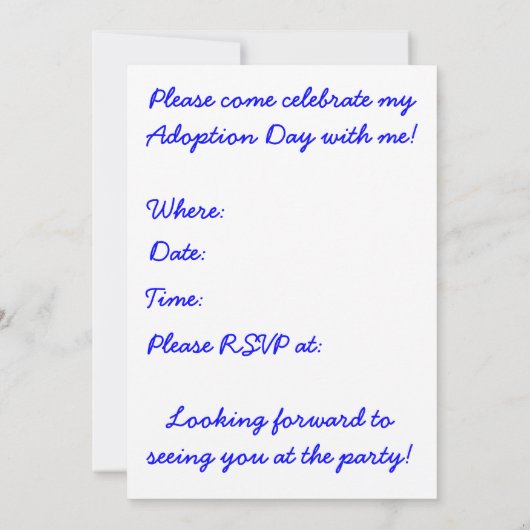 Adoptie = Love White Adoptie Day Party Uitnodigen Kaart (Achterkant)