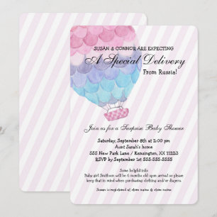 Adoptie Meisje Baby shower, roze heteluchtballon Kaart