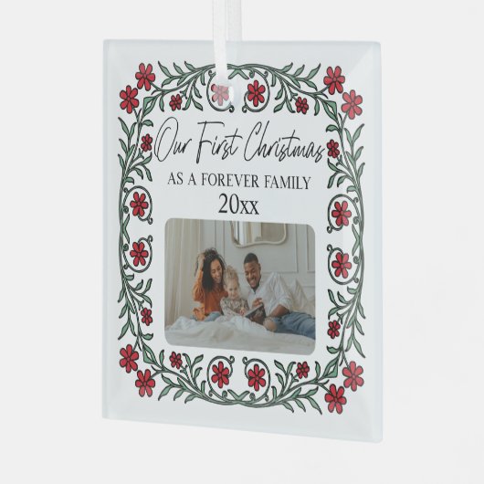 Adoptie Onze eerste Kerstmis als een Forever Famil Glas Ornament (Voorkant links)