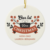 Adoptie "Onze Eerste Kerstmis" Foto Terug Keepsake Keramisch Ornament (Voorkant)