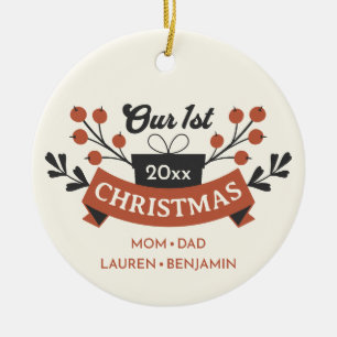Adoptie "Onze Eerste Kerstmis" Foto Terug Keepsake Keramisch Ornament