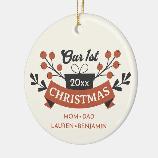 Adoptie "Onze Eerste Kerstmis" Foto Terug Keepsake Keramisch Ornament (Links)
