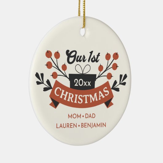 Adoptie "Onze Eerste Kerstmis" Modern Keepsake Keramisch Ornament (Rechts)