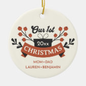 Adoptie "Onze Eerste Kerstmis" Modern Keepsake Keramisch Ornament (Voorkant)