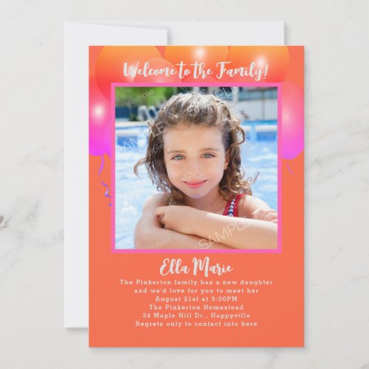 Adoptie Party Dochter Fotoballonnen Uitnodiging (Voorkant)