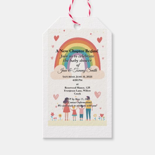 Adoptie Regenboog Baby shower Cadeaulabel (Voorkant)