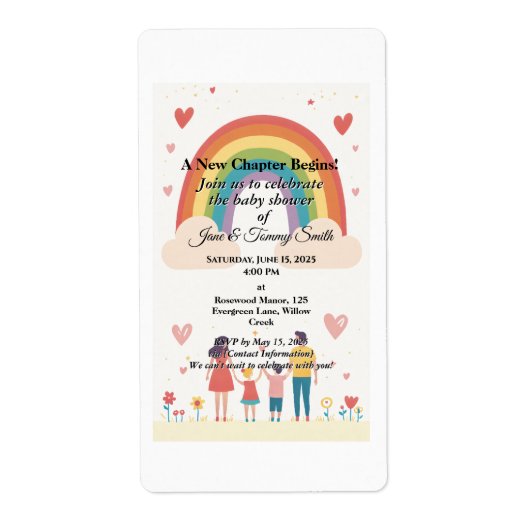 Adoptie Regenboog Baby shower Etiket (Voorkant)