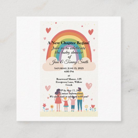 Adoptie Regenboog Baby shower Informatiekaartje (Voorkant)