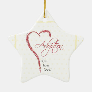 Adoptie, Religieus, Gele Stippen met Rode Hart Keramisch Ornament