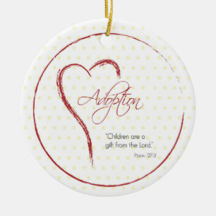 Adoptie, Religieus, Gele Stippen met Rode Hart Keramisch Ornament