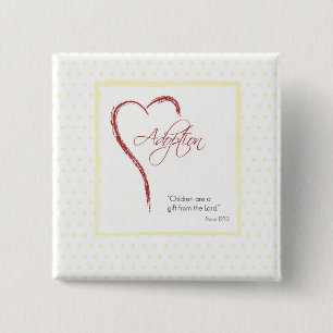 Adoptie, Religieus, Gele Stippen met Rode Hart Vierkante Button 5,1 Cm