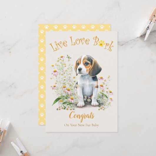 Adoptie van Beagle Dog, Gotcha Day Kaart (Voorkant / Achterkant in situ)