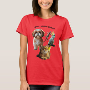 Adoptie voor huisdieren met hond, kat, vogel en ha t-shirt