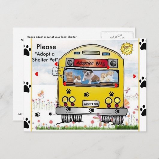Adoptiebus voor katten en honden briefkaart (Voorkant / Achterkant)