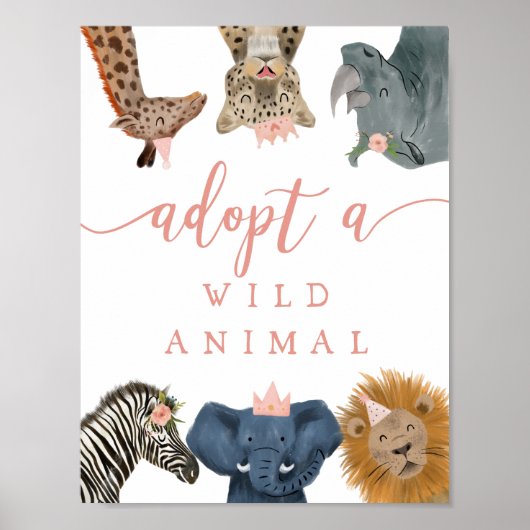 Adoptiecentrum | Roze Safari Birthday Party Sign Poster (Voorkant)