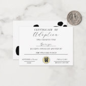 adoptiecertificaat notitiekaartje (Voorkant / Achterkant in situ)