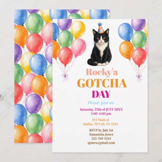 Adoptiefeest Tuxedo Kat Huisdier Kaart (Voorkant / Achterkant)