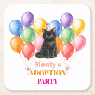 Adoptiefeestje Gotcha-dag Zwarte Kat Huisdier Kartonnen Onderzetters