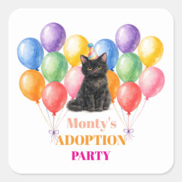 Adoptiefeestje Gotcha-dag Zwarte Kat Huisdier Vierkante Sticker