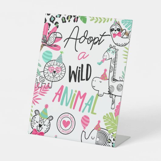 adoptiestation voor wilde dieren reclamebord met voetstuk (Voorkant)