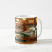 Adorable 3D Render of a Ginger Cat Barista Holding Koffiemok (Voorkant rechts)