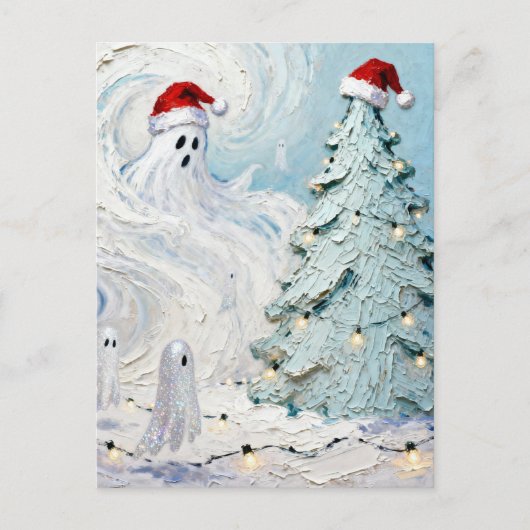 Adorable and Cute Christmas Ghosts and Tree Briefkaart (Voorkant)