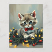 Adorable and Cute Christmas Kitten With Lights Briefkaart (Voorkant)