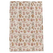 Adorable Animal Birthday, Pink & Beige  Medium Cadeauzakje (Voorkant)