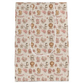 Adorable Animal Birthday, Pink & Beige  Medium Cadeauzakje (Achterkant)