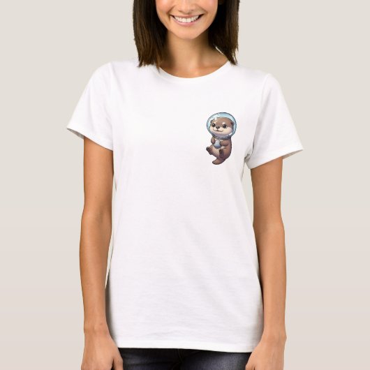 Adorable Astronaut Otter Illustration T-shirt (Voorkant)