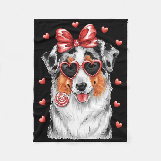 Adorable Australian Shepherd Lick Lollipop Valenti Fleece Deken (Voorkant)