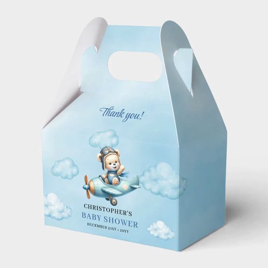 Adorable Baby Boy Shower Airplane Pilot Bear Box Bedankdoosjes