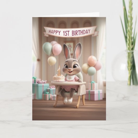 Adorable Baby Bunny First Birthday Celebration Kaart (Voorkant)