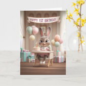 Adorable Baby Bunny First Birthday Celebration Kaart (Gele Bloem)