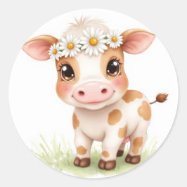 Adorable baby calf with big eyes  ronde sticker
