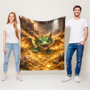 Adorable baby draak en gouden schat ultra HD Fleece Deken