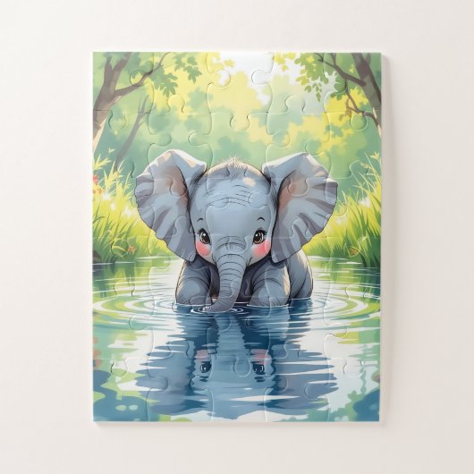 Adorable Baby Elephant and Reflection Legpuzzel (Verticaal)