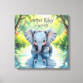 Adorable Baby Elephant and Reflection Personalized Canvas Afdruk