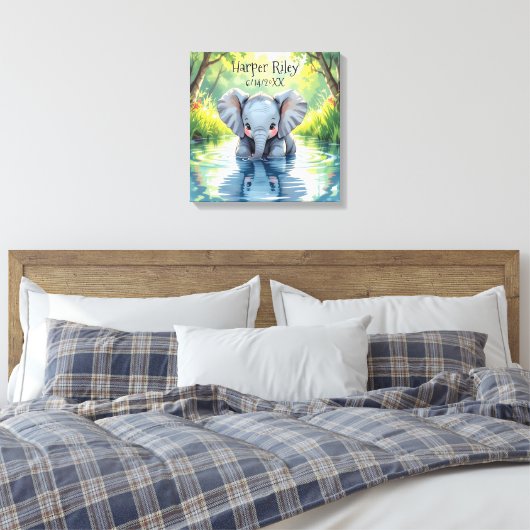 Adorable Baby Elephant and Reflection Personalized Canvas Afdruk (Insitu (Slaapkamer))