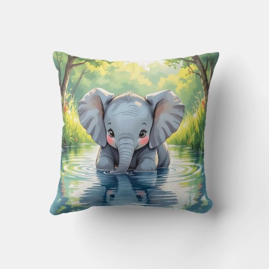 Adorable Baby Elephant and Reflection Personalized Kussen (Achterkant)