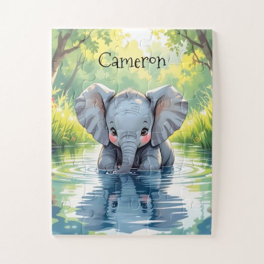 Adorable Baby Elephant and Reflection Personalized Legpuzzel (Verticaal)