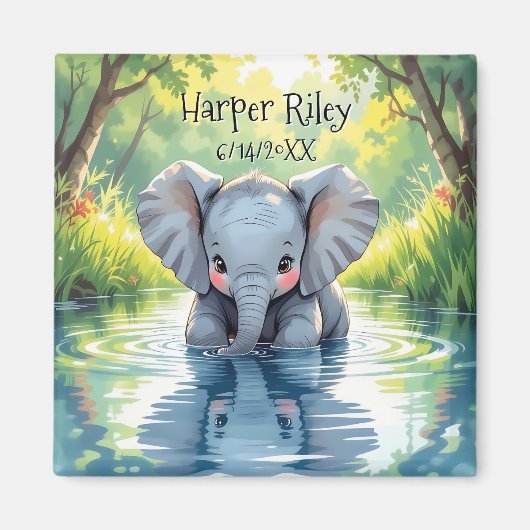 Adorable Baby Elephant and Reflection Personalized Magneet (Voorkant)