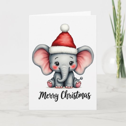 Adorable Baby Elephant Santa Hat Merry Christmas Kaart (Voorkant)