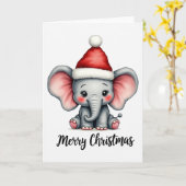 Adorable Baby Elephant Santa Hat Merry Christmas Kaart (Gele Bloem)