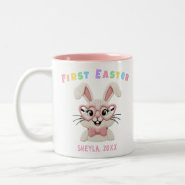 Adorable Baby Girl Boy First Easter Bunny Name Tweekleurige Koffiemok