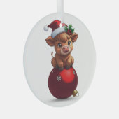adorable baby highland cow sitting glas ornament (Voorkant Rechts)