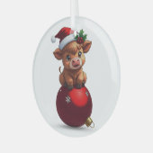 adorable baby highland cow sitting glas ornament (Voorkant links)